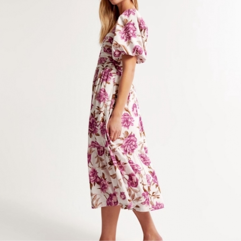 Abercrombie & Fitch Floral Midi Dress - Pink and White